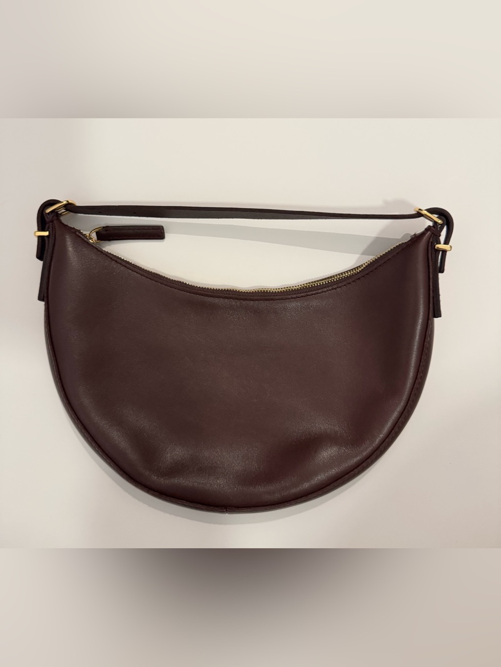 Madewell Small Chocolate Brown Leather Crescent Shoulder Bag Gold Hardware